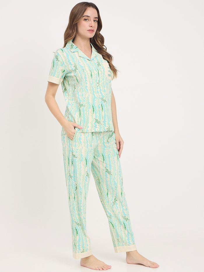 mSECRET Mint Printed Cotton Half Sleeve Night Suit