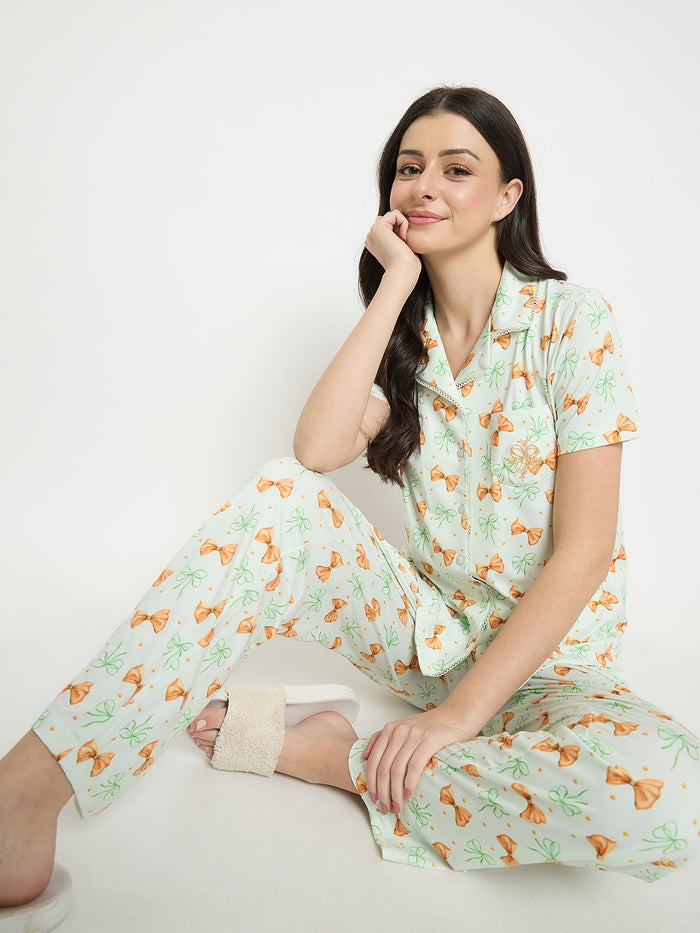 mSECRET Mint Printed Night Suit Set
