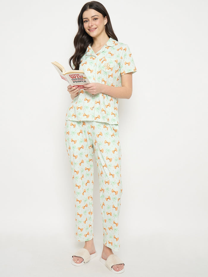 mSECRET Mint Printed Night Suit Set