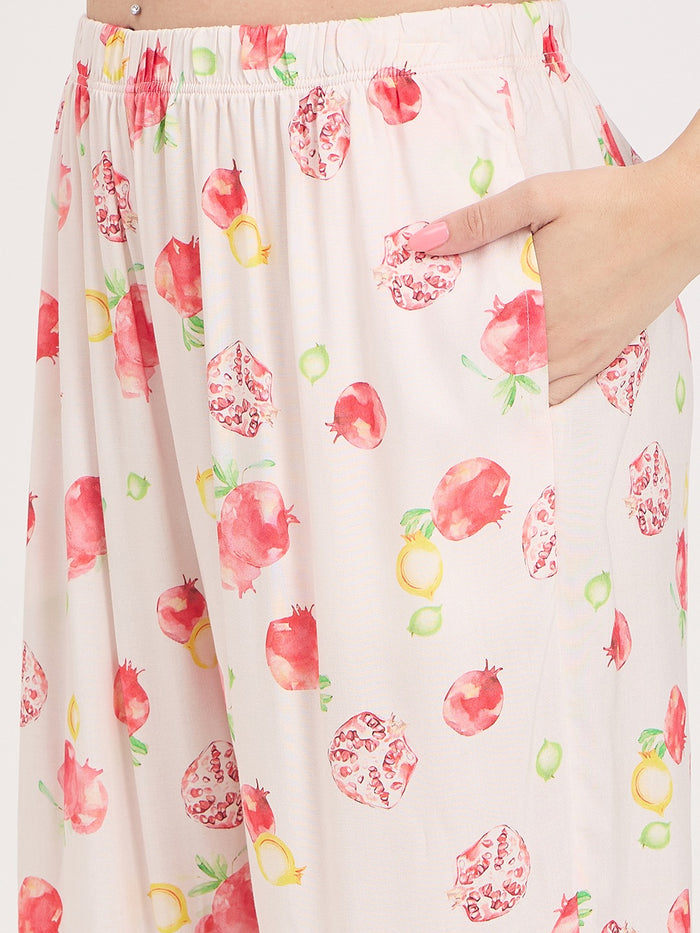 mSECRET Orange Printed Rayon Spread Collar Short Sleeve Night Suit