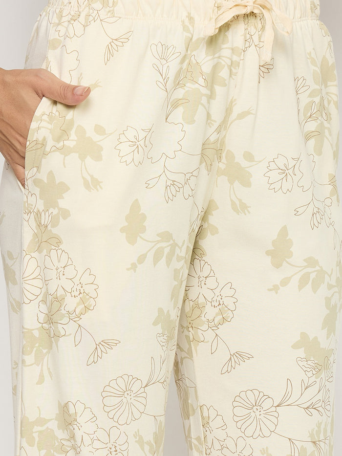 mSECRET Printed Beige Floral Cotton Night Suit