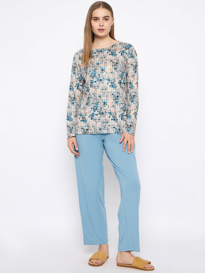mSECRET Printed Top and Bottoms Teal Nightsuit