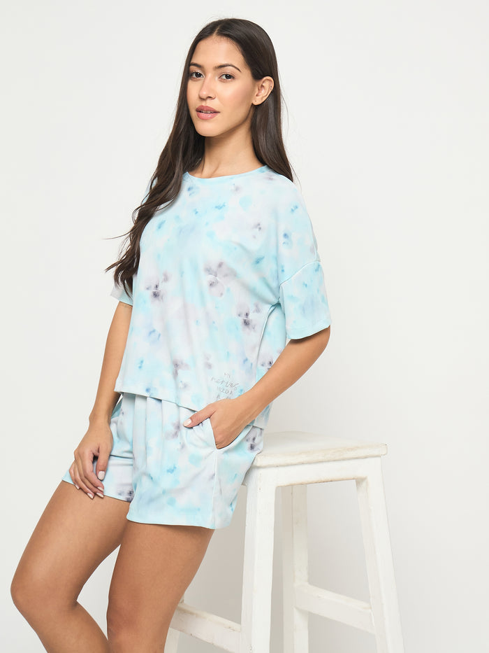 mSECRET Tie and Dye Top and Bottom Aqua Blue Nightsuit
