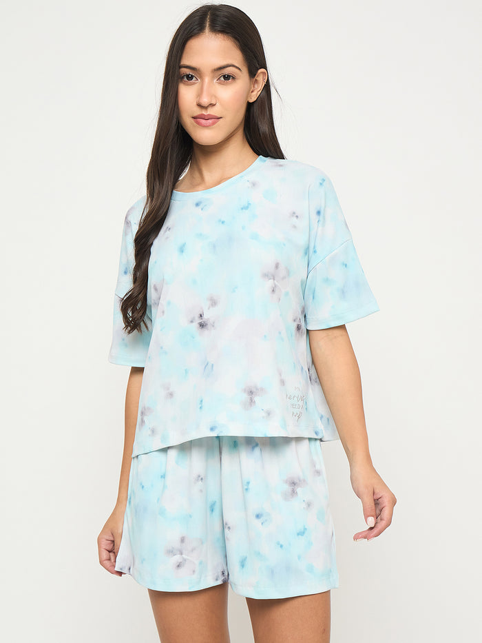 mSECRET Tie and Dye Top and Bottom Aqua Blue Nightsuit