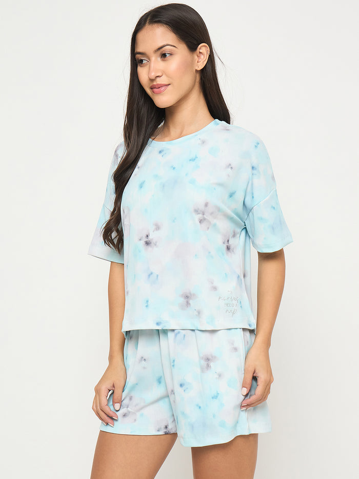 mSECRET Tie and Dye Top and Bottom Aqua Blue Nightsuit
