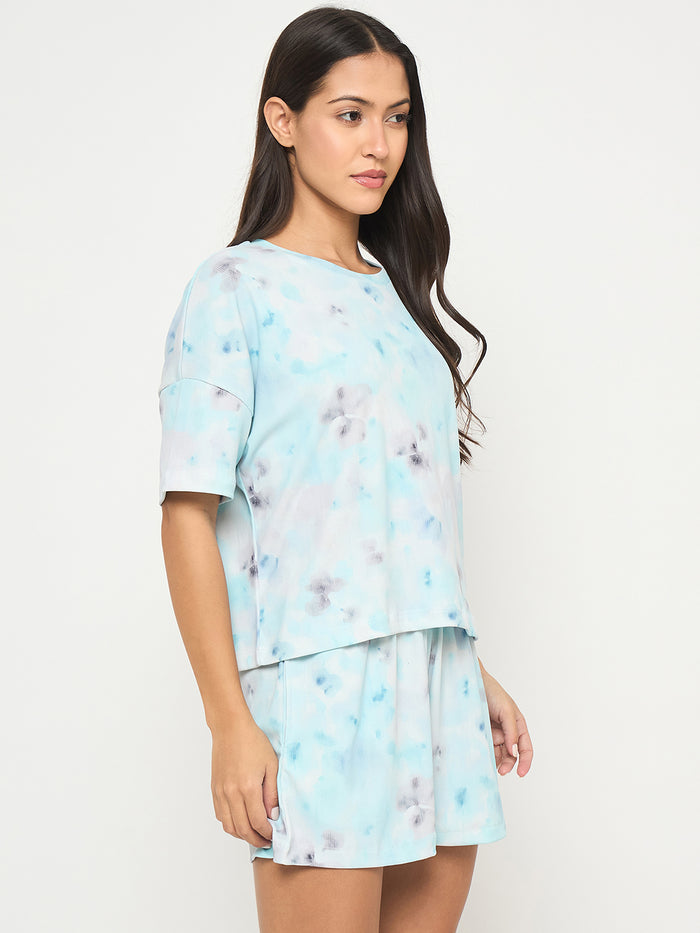 mSECRET Tie and Dye Top and Bottom Aqua Blue Nightsuit