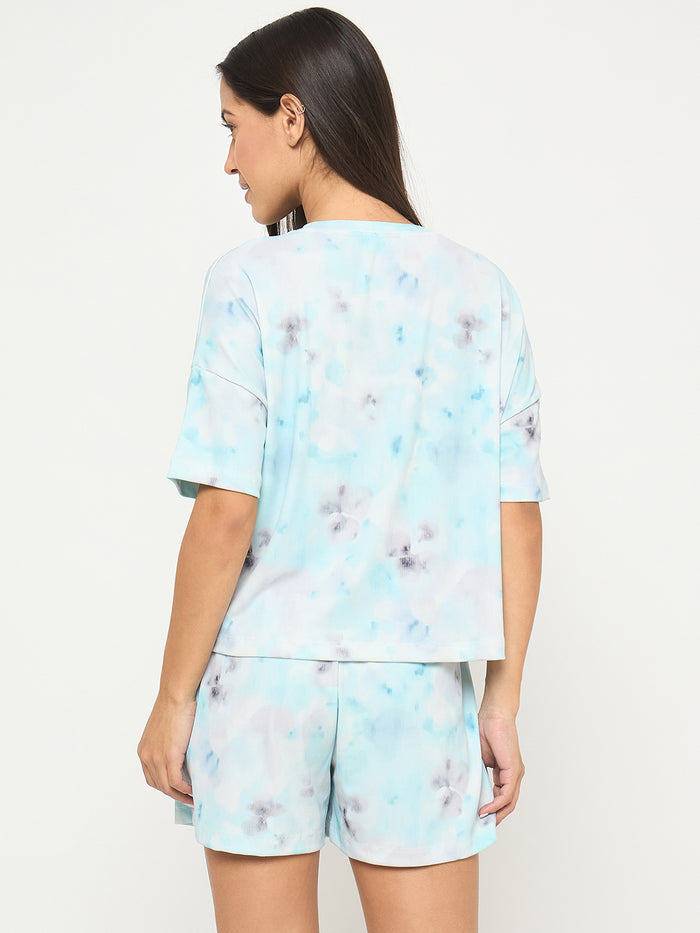 mSECRET Tie and Dye Top and Bottom Aqua Blue Nightsuit