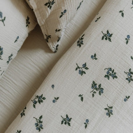 Muslin Bed Set Single, Blueberry