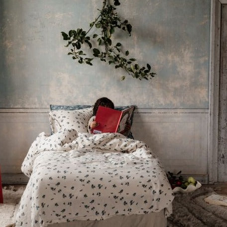 Muslin Bed Set Single, Blueberry