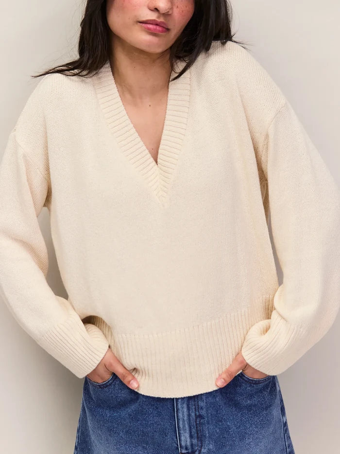 Natural Cotton V-Neck Jumper