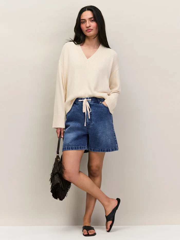 Natural Cotton V-Neck Jumper