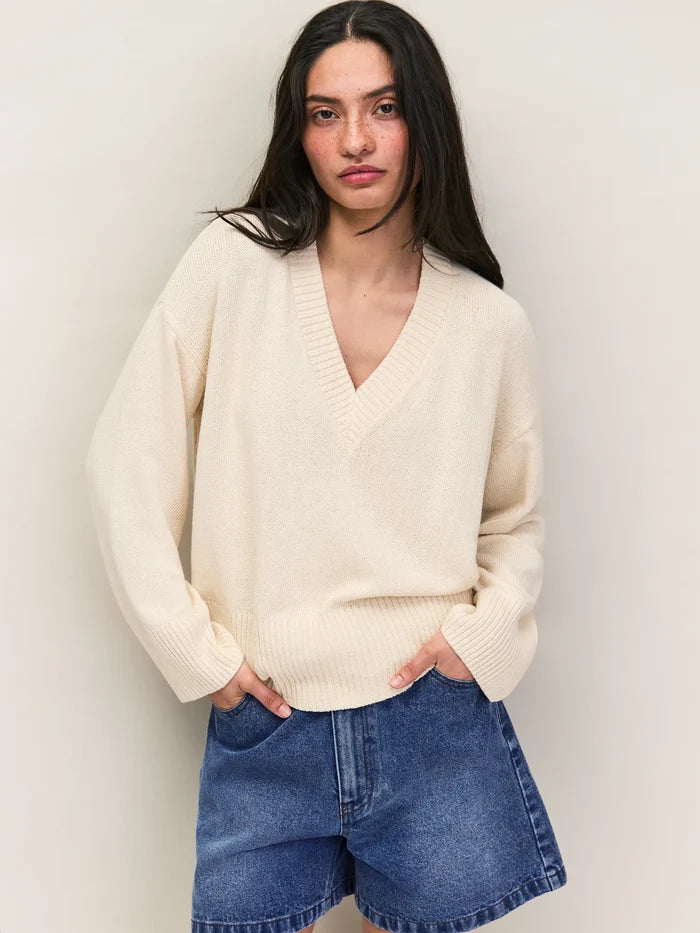 Natural Cotton V-Neck Jumper