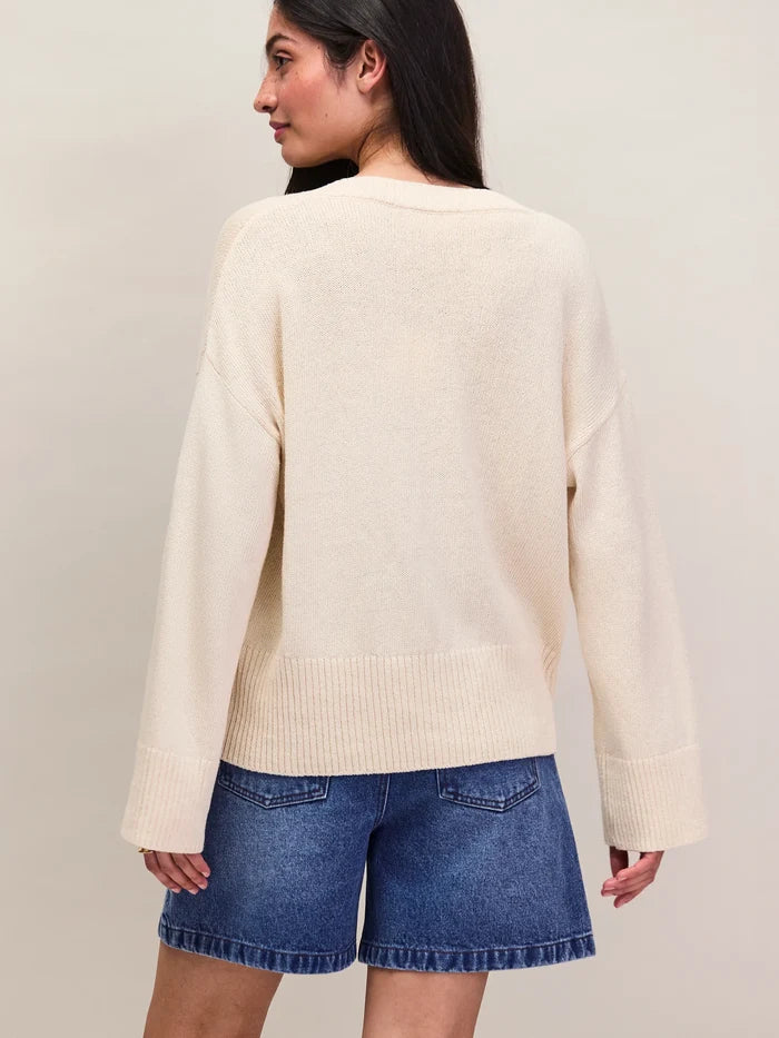 Natural Cotton V-Neck Jumper