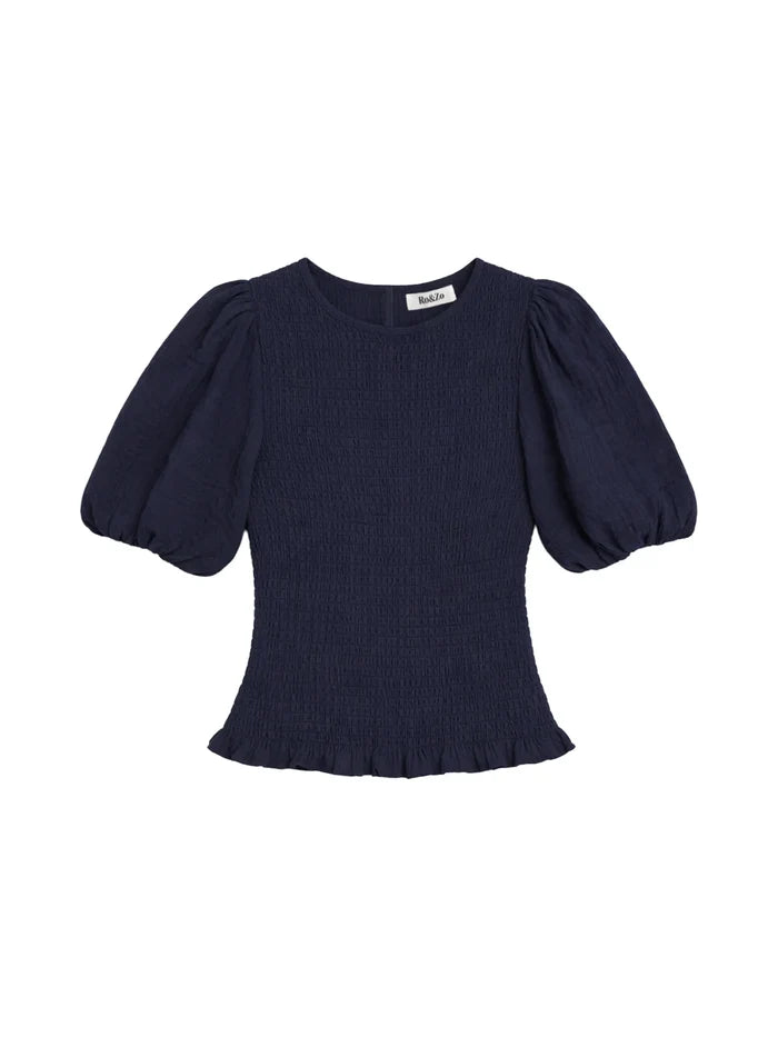 Navy Cheesecloth Shirred Top