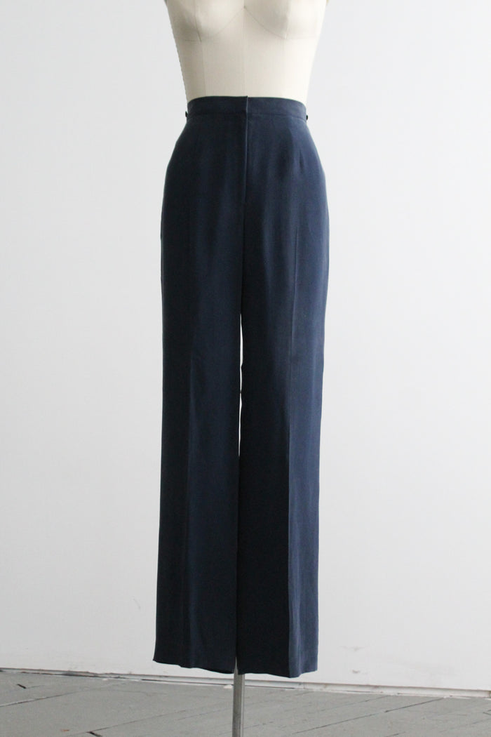 navy silk trousers