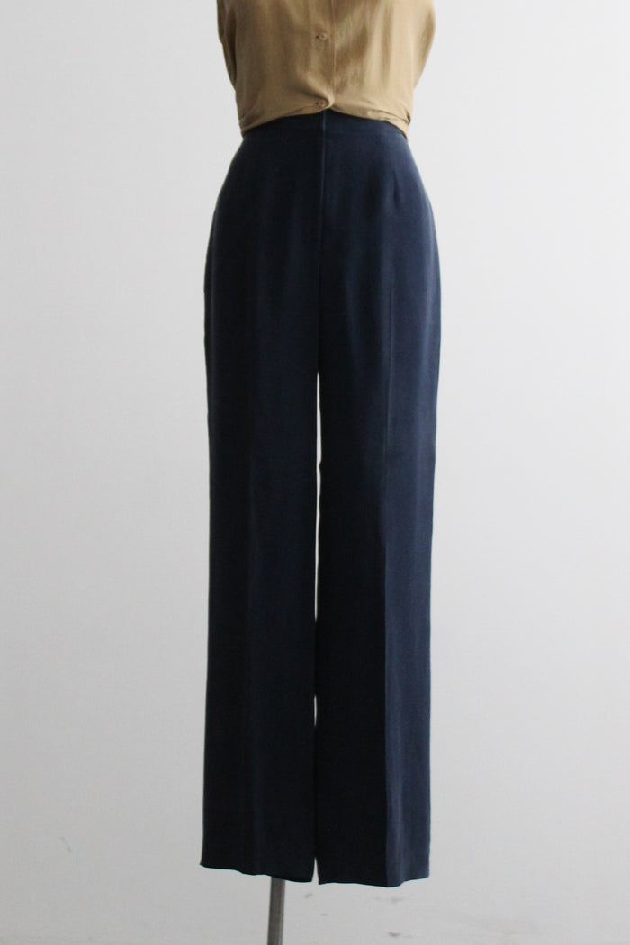 navy silk trousers