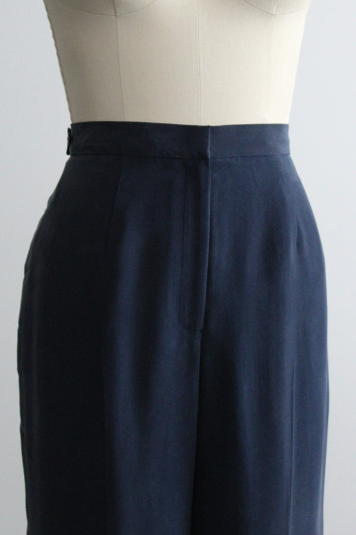 navy silk trousers