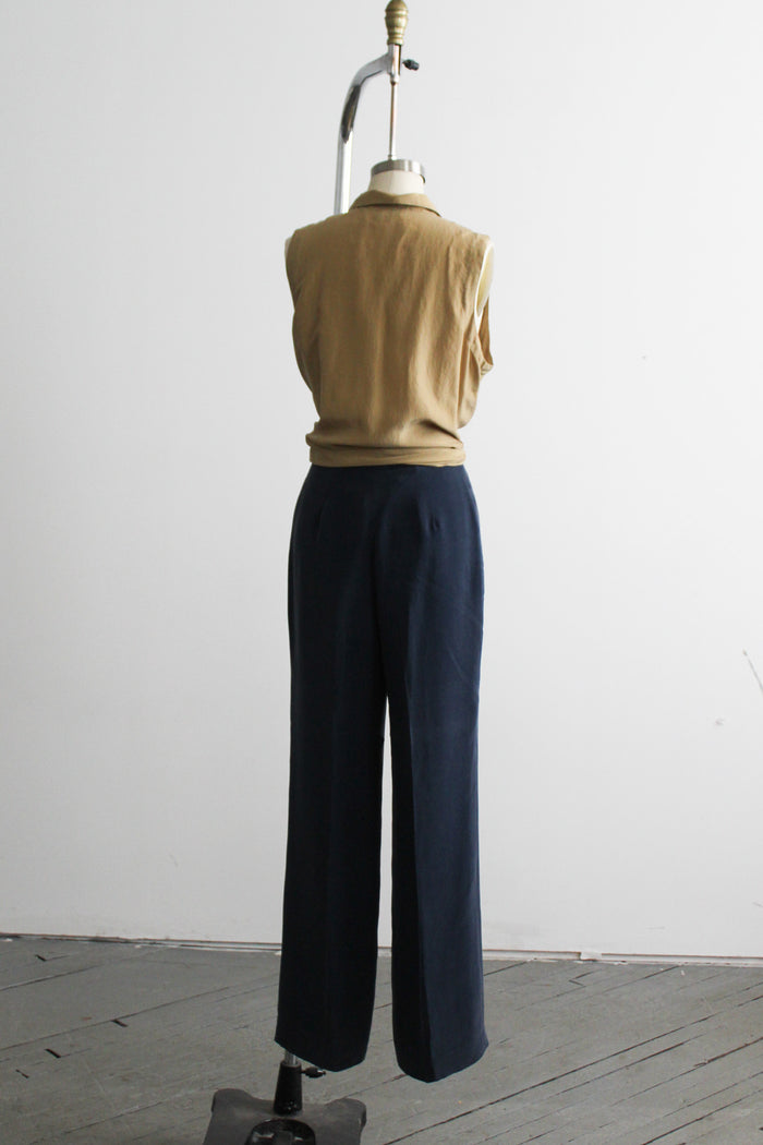 navy silk trousers