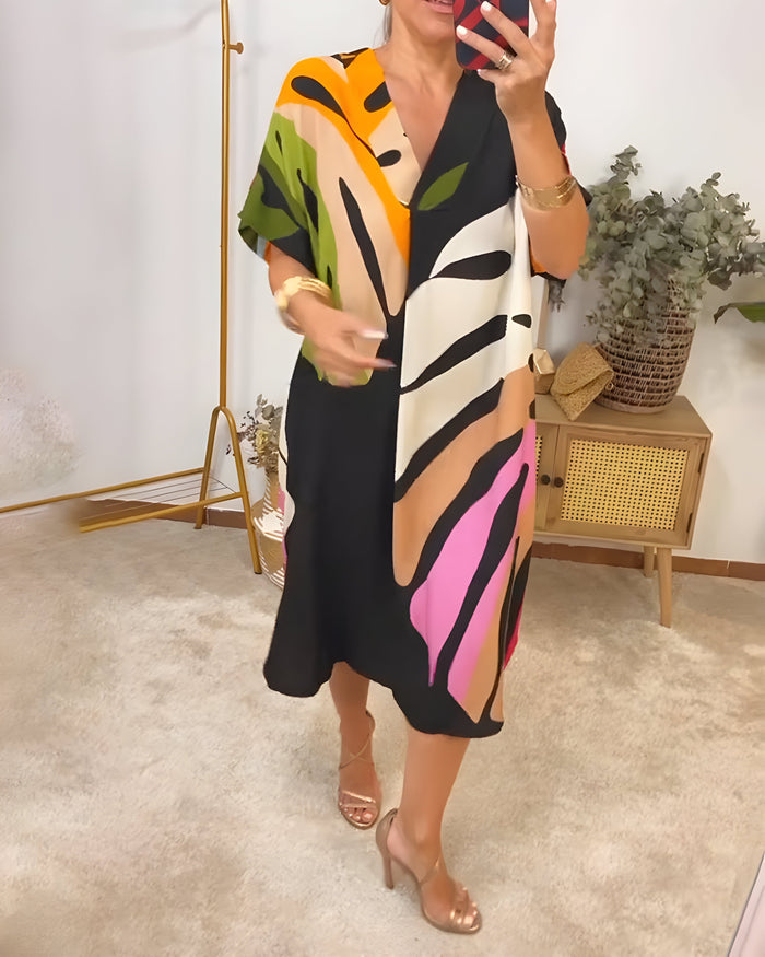 Nerissa - Robe décontractée à imprimé feuillage coloré pour un style frais et naturel