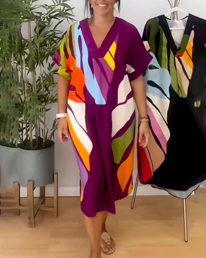 Nerissa - Robe décontractée à imprimé feuillage coloré pour un style frais et naturel