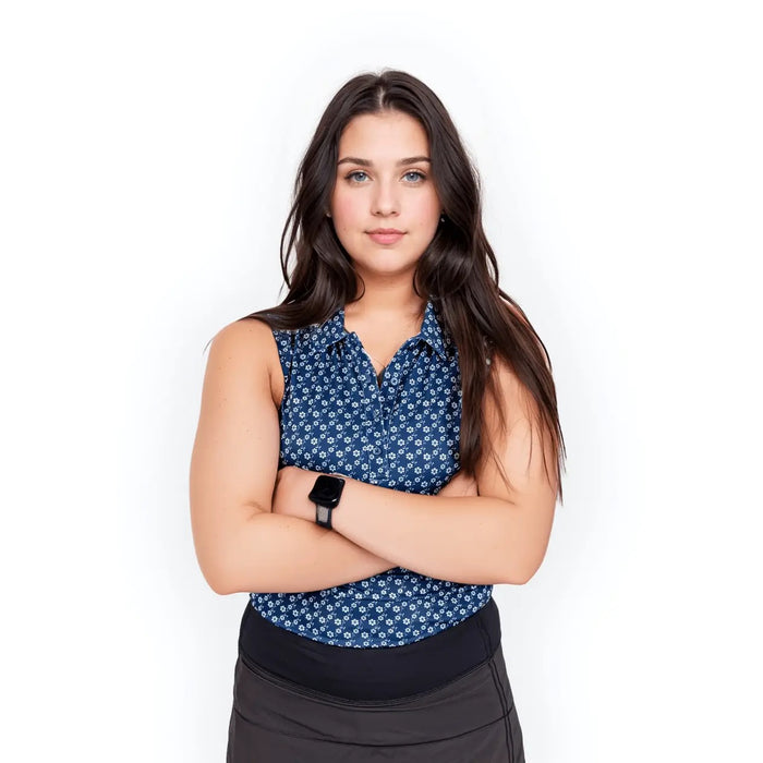 New 2Putt Women's Blue Floral Sleeveless Golf Polo