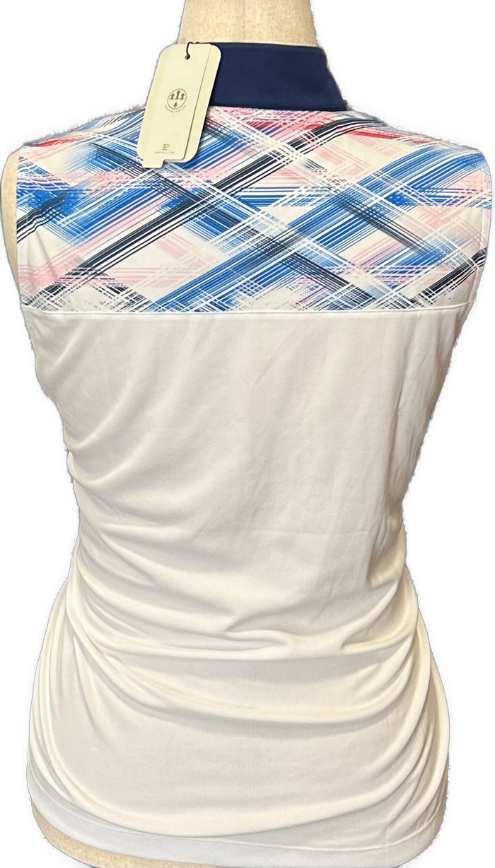 New EP NY Sleeveless White Print Golf Polo MSP$82