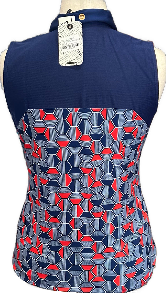 New EP NY Women's Sleeveless Tricolor Print Golf Polo Inky Size M MSP$84