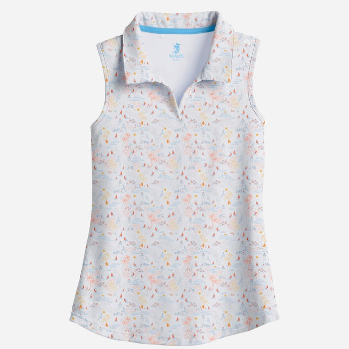New Scales Gear White Lighthouse Point Sleeveless Polo Size S MSP$80