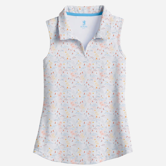 New Scales Gear White Lighthouse Point Sleeveless Polo Size S MSP$80