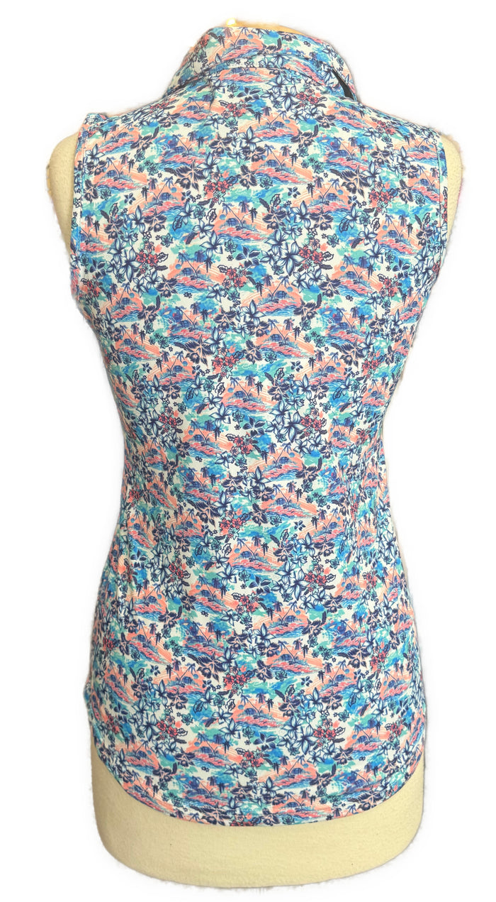 New Scales Gear White Vibrant Travels Sleeveless Polo Size S MSP$80
