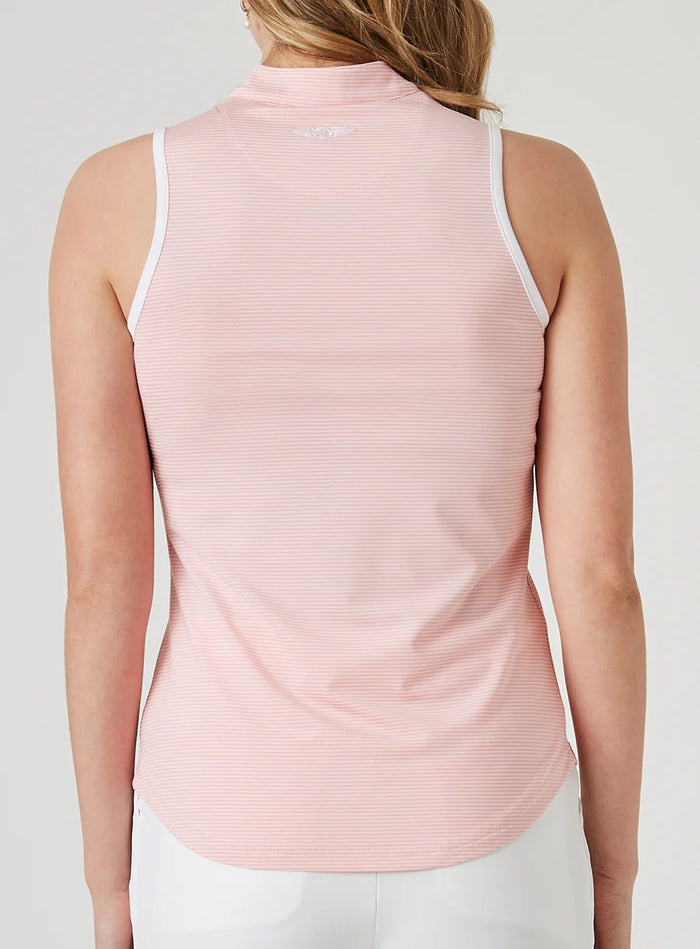 New Straight Down Georgia Stripe Sleeveless Golf Polo- Flamingo  MSP$92