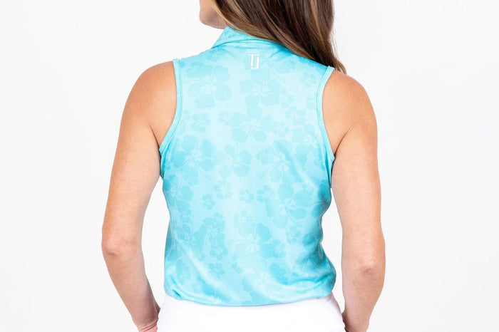 New TJ Sport MIami Blue Ghost Hibiscus Sleeveless Golf Shirt MSP$80