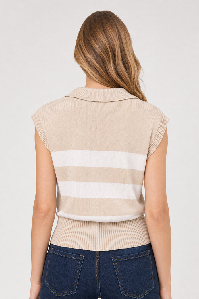 NYDJ X Elan Sleeveless Striped Top - Beige Stripe