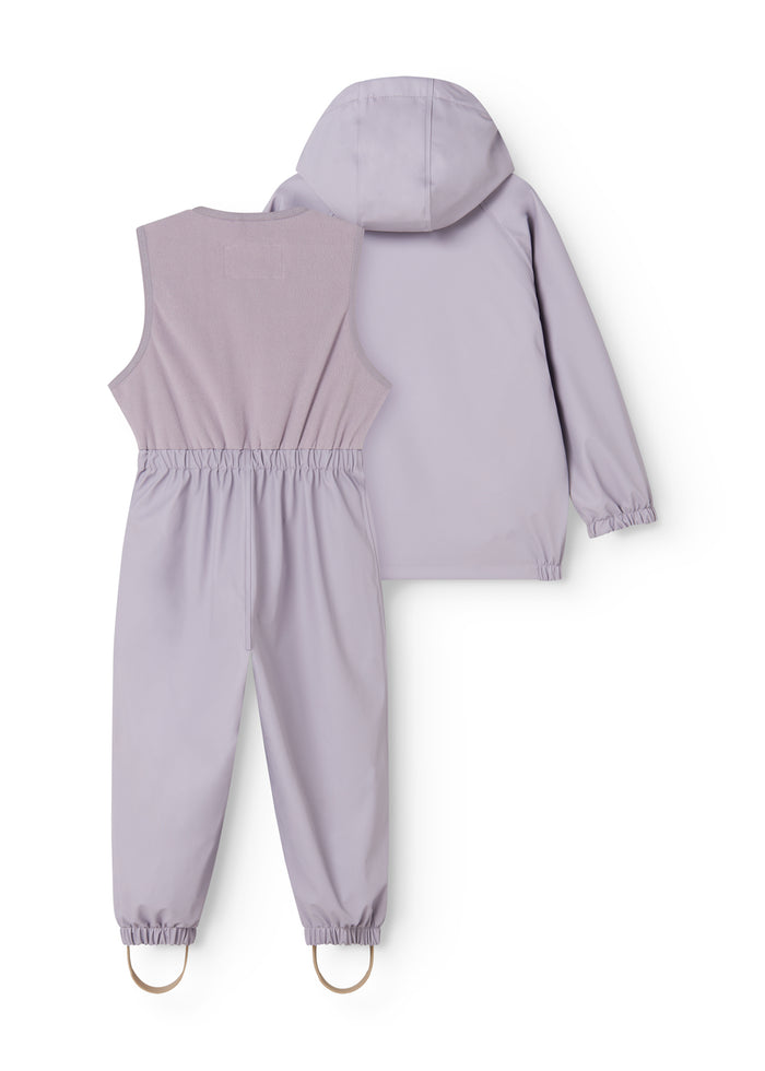 Lavender raincoat with hooded jacket and trousers, ankle strap with drawstring