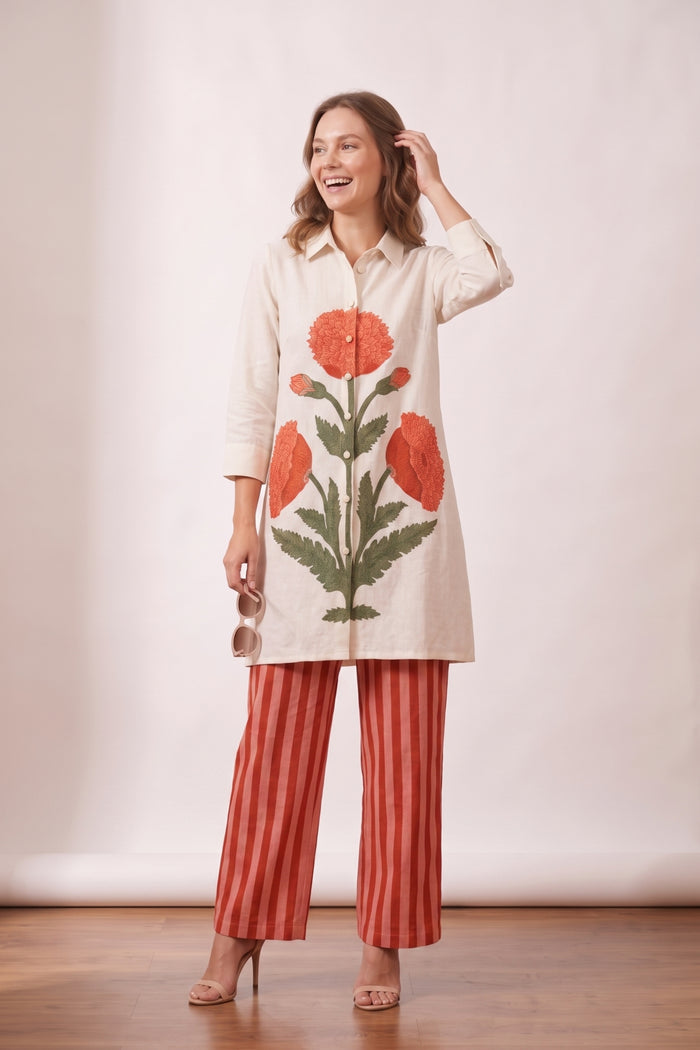 Off-White Botanical Floral Printed Cotton Co-ord Set