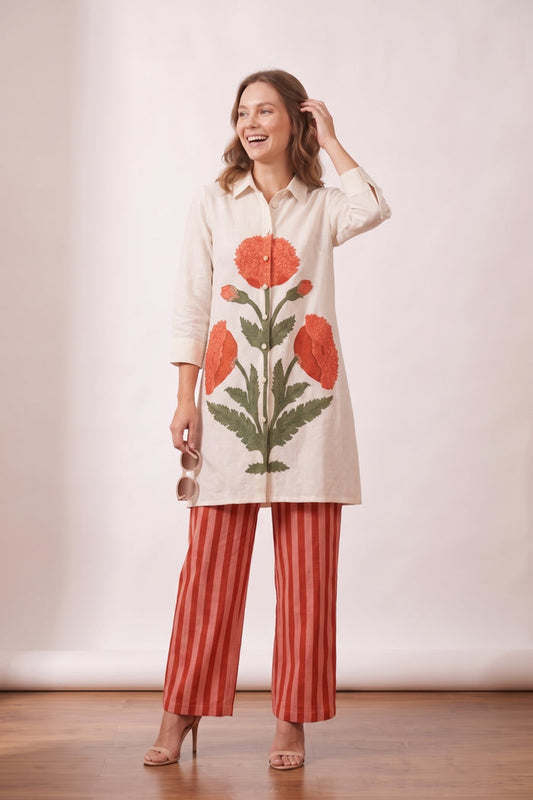 Off-White Botanical Floral Printed Cotton Co-ord Set