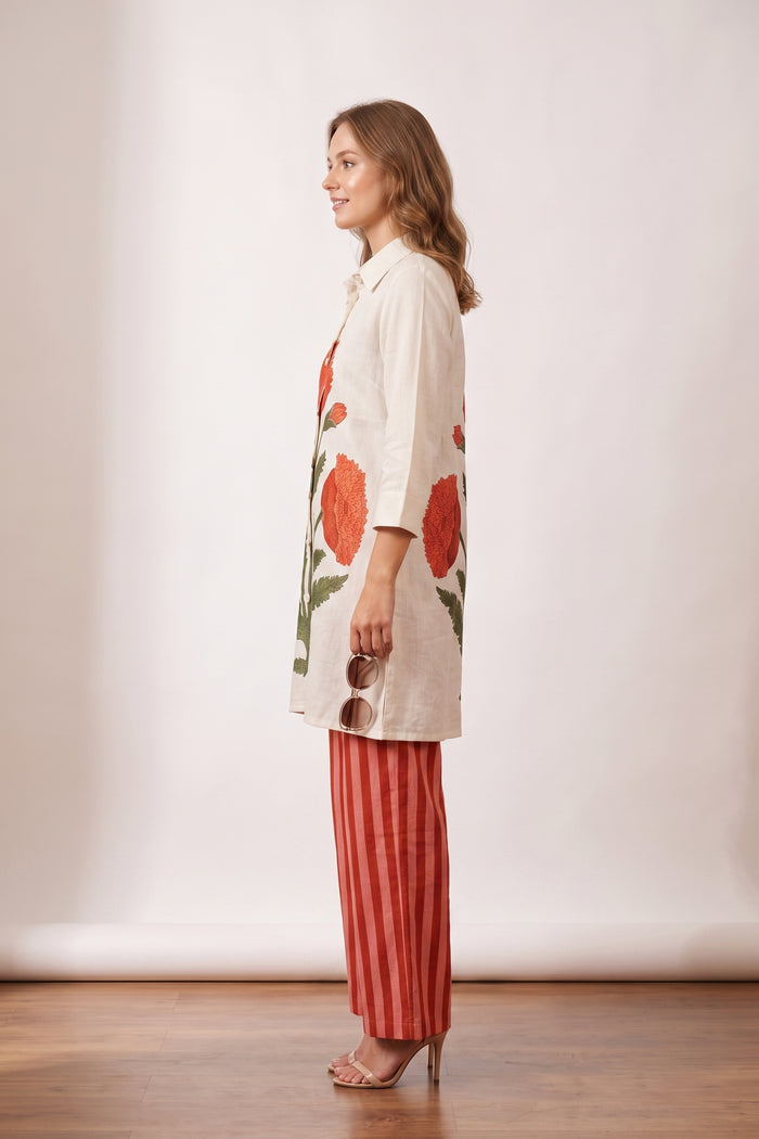 Off-White Botanical Floral Printed Cotton Co-ord Set