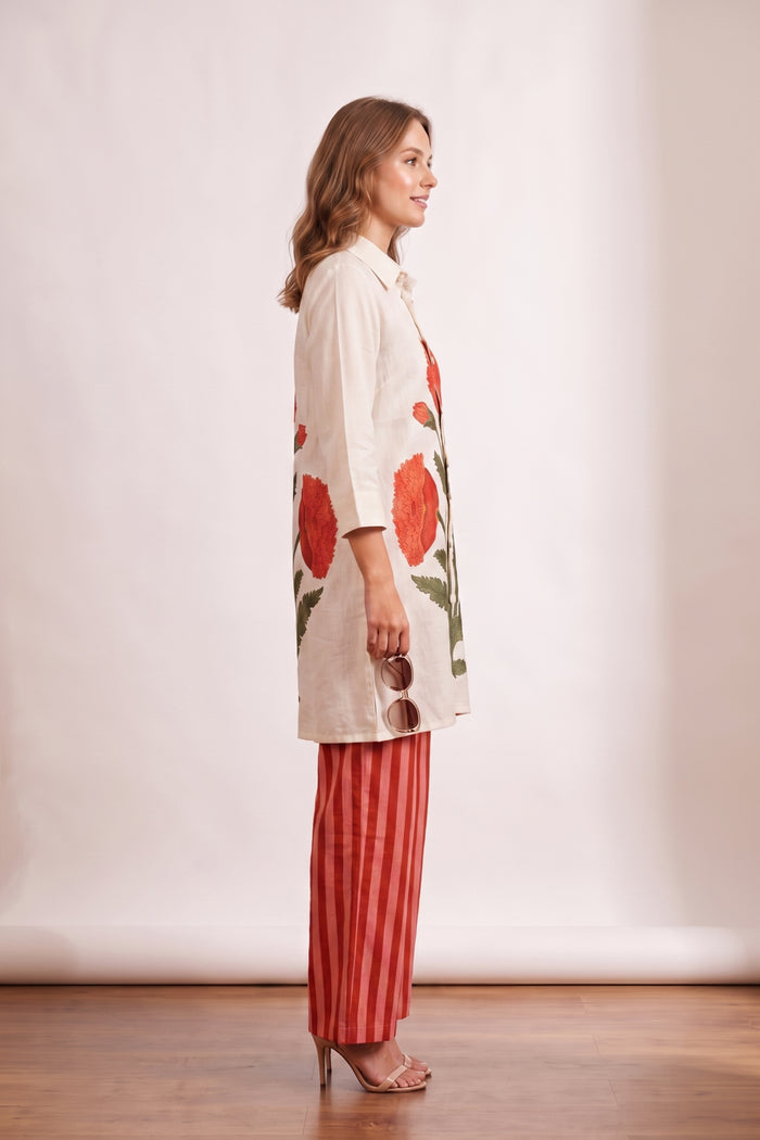 Off-White Botanical Floral Printed Cotton Co-ord Set