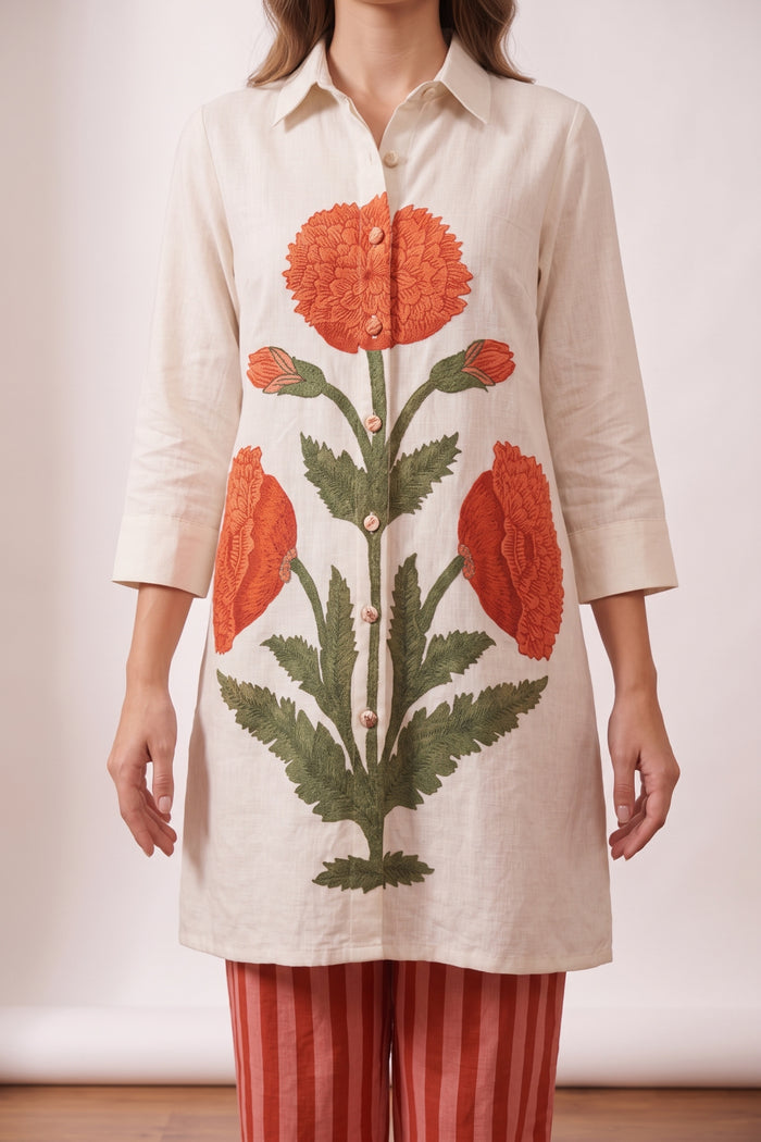 Off-White Botanical Floral Printed Cotton Co-ord Set
