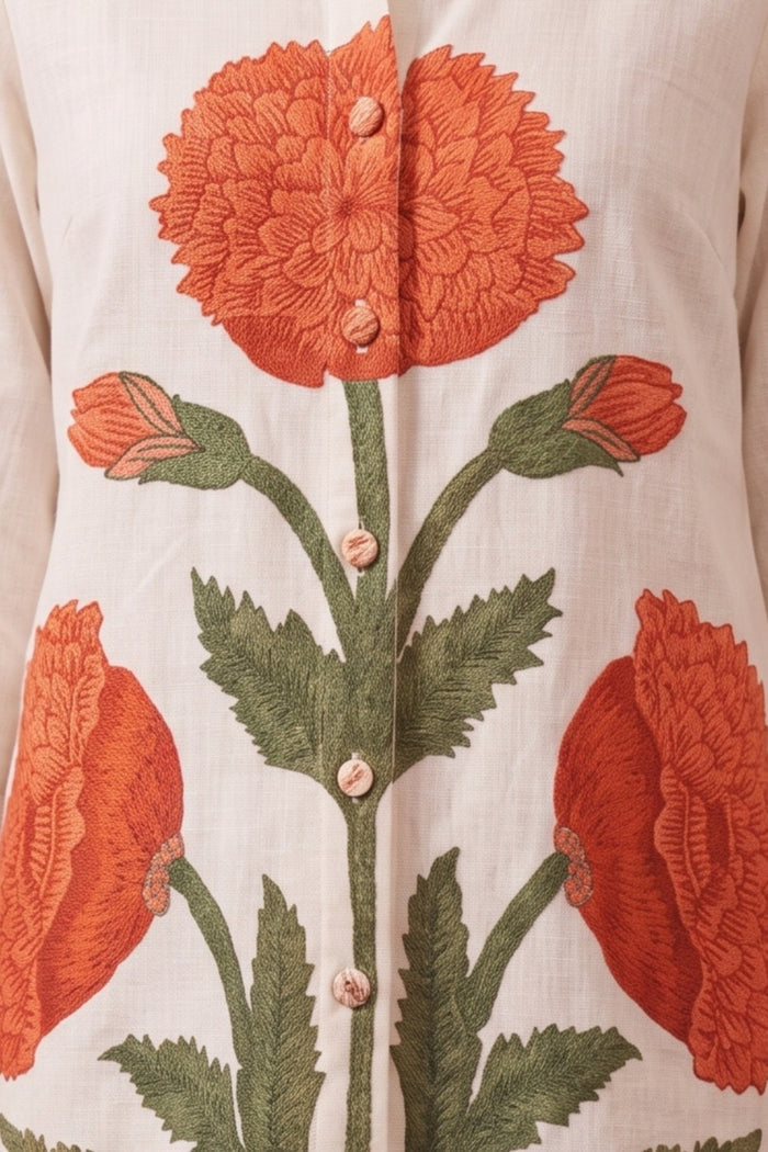 Off-White Botanical Floral Printed Cotton Co-ord Set