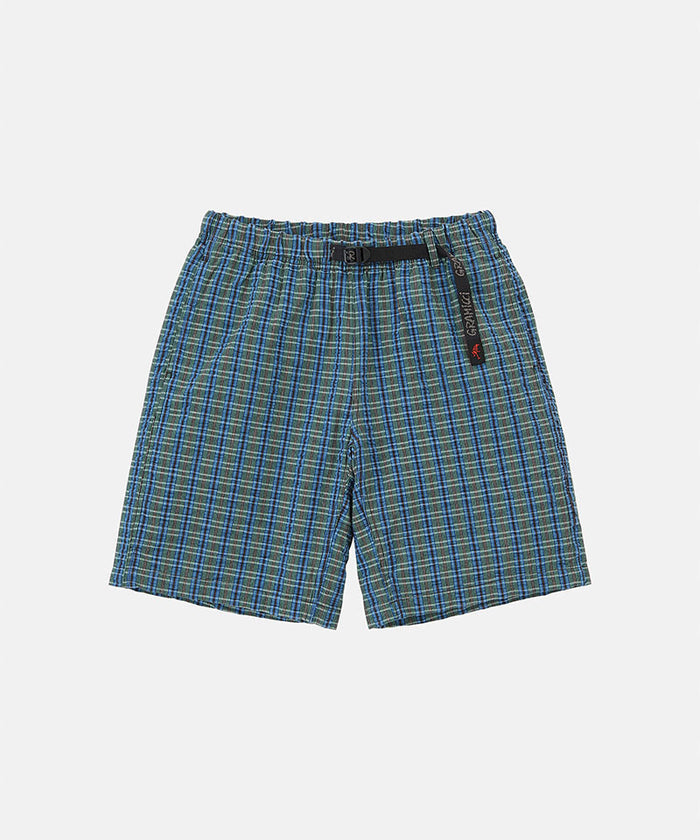 Gramicci blue multistripe Gramicci O.G. G-Short Seersucker Plaid against a light-tone background.