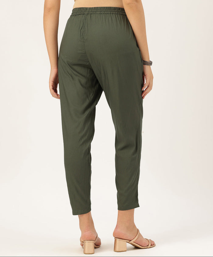 Olive Solid Pencil Pant, Solid Pant, Pencil Pant, Pencil pant, Formal wear pant, Everyday wear pant