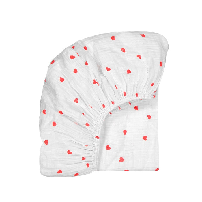 Olivia Fitted Sheet Red Heart Print Ecru