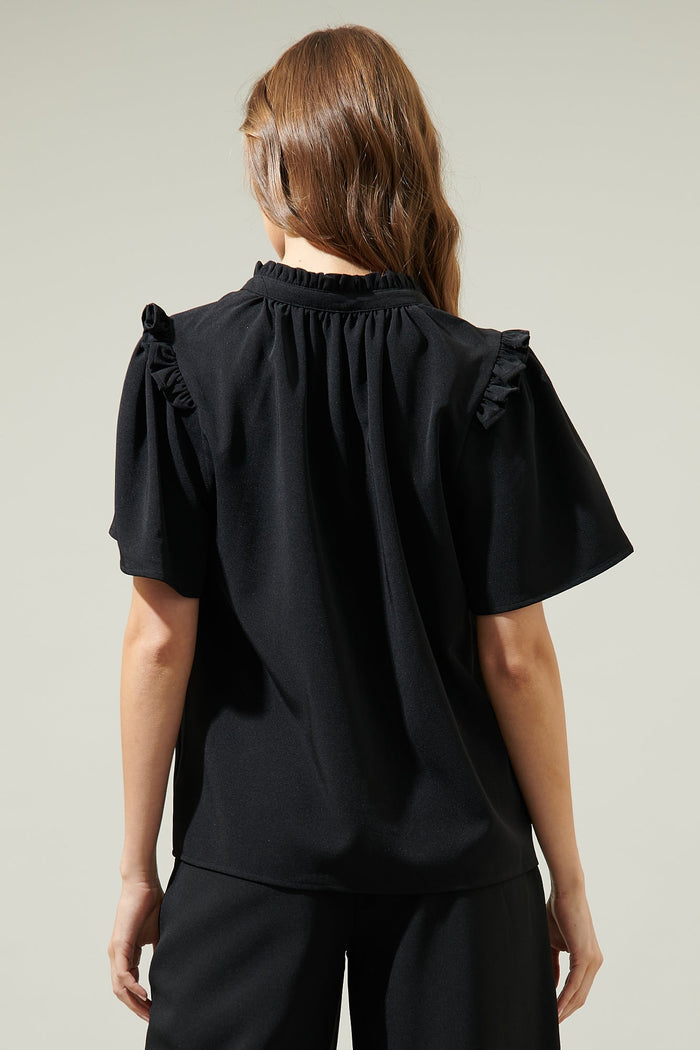 Ordena Split Neck Ruffle Top