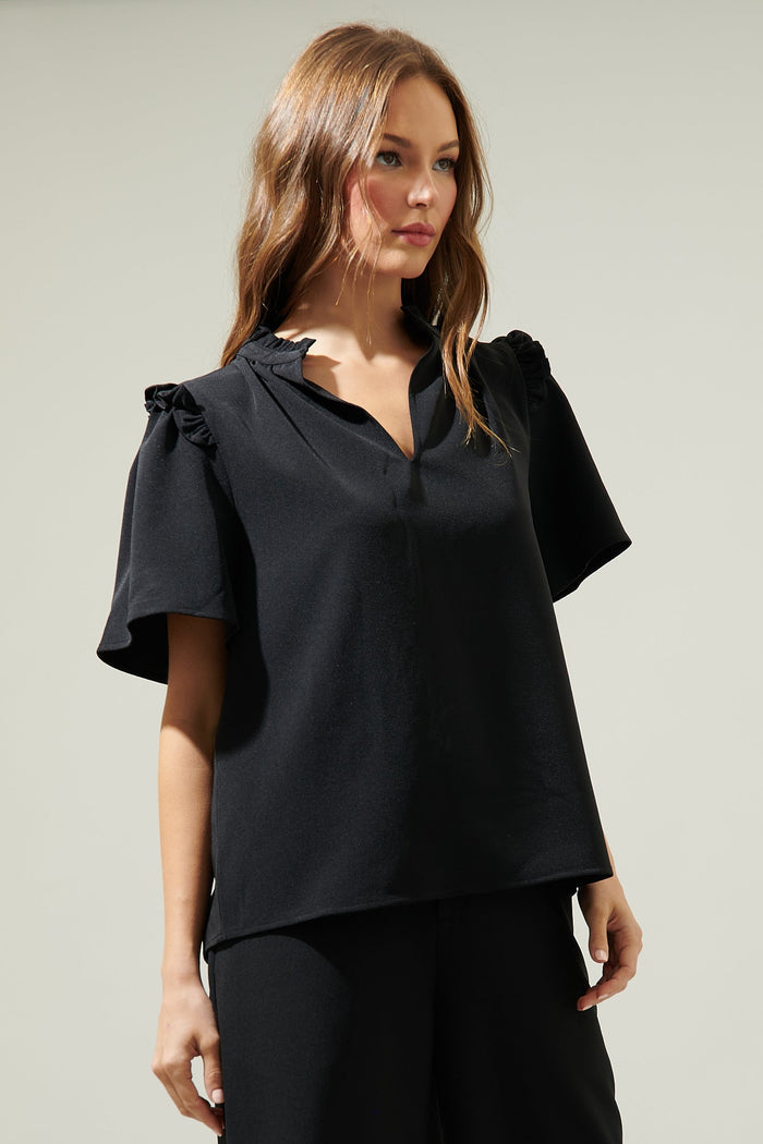 Ordena Split Neck Ruffle Top
