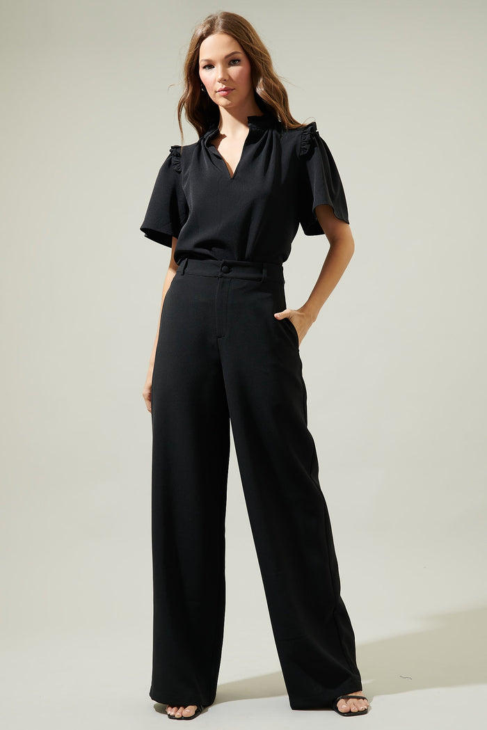 Ordena Split Neck Ruffle Top