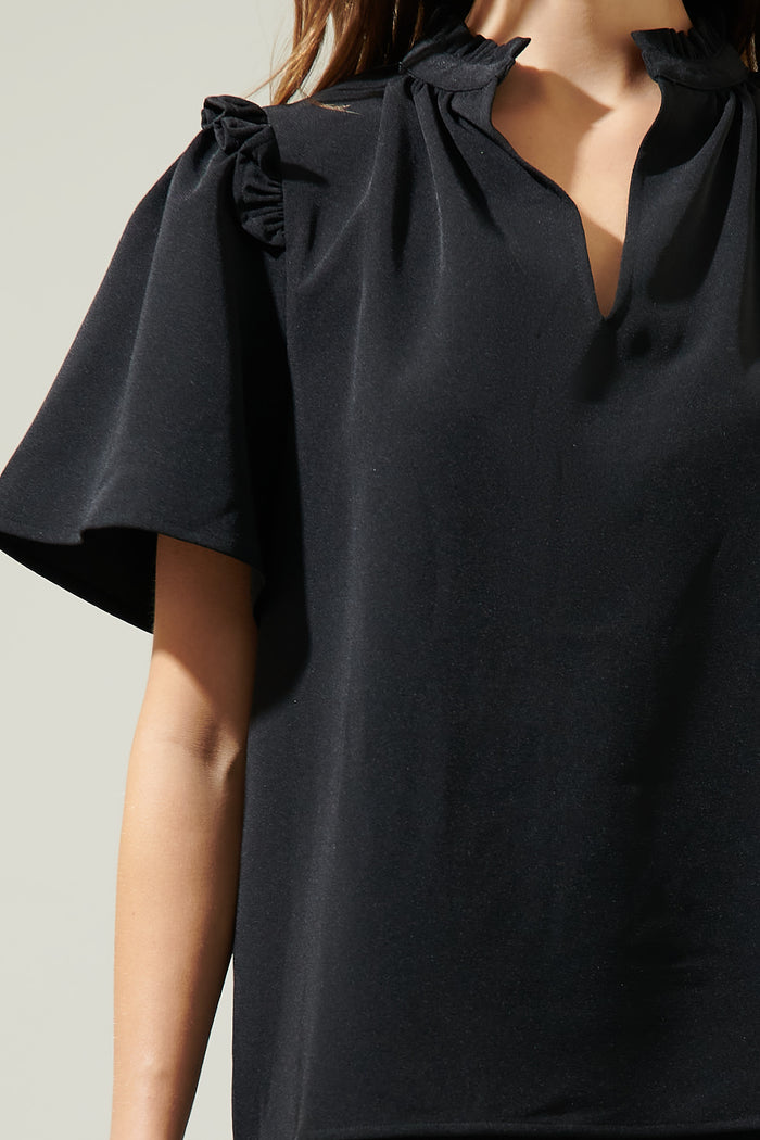 Ordena Split Neck Ruffle Top