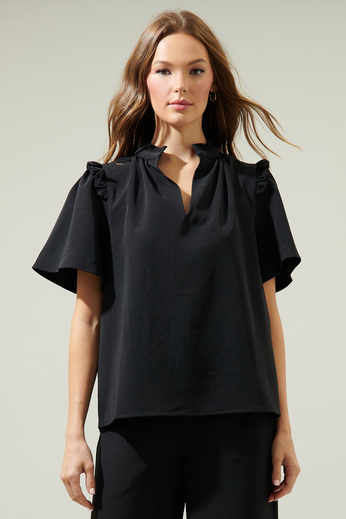 Ordena Split Neck Ruffle Top