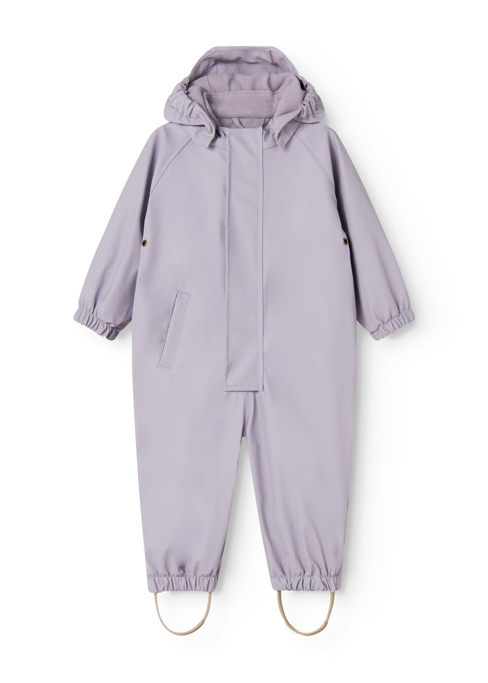 Lavender raincoat with hood, zipper and two front pockets
