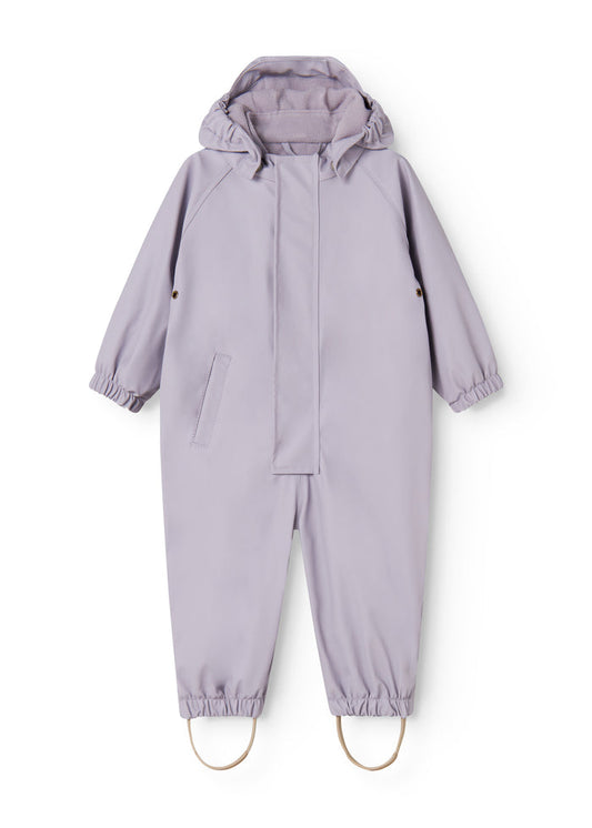 Lavender raincoat with hood, zipper and two front pockets